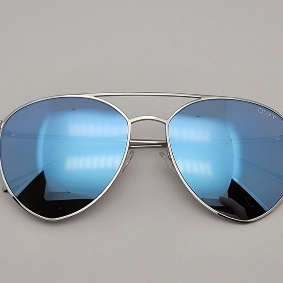 Quay Australia x Jasmine Sanders Indio Silver Frame Blue Lens Aviator Sunglasses